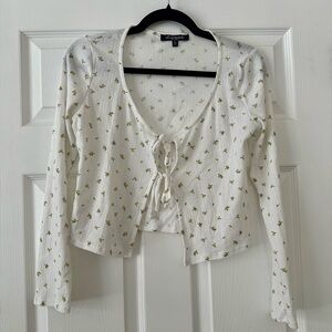 White Crop Top and Matching Cardigan with Lemon Design Size Large